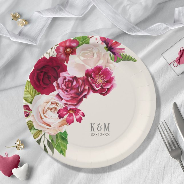 Roses Burgundy/Cream Wedding ID584 Paper Plate (Creator Uploaded)