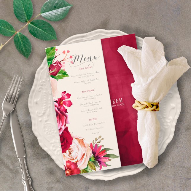 Roses Burgundy/Cream Wedding Menu ID584 (Creator Uploaded)