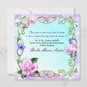 Roses & Butterflies Quinceañera Birthday Party Invitation