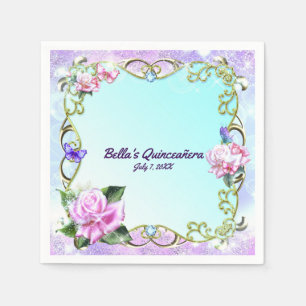 Roses & Butterflies Quinceañera Birthday Party Napkin