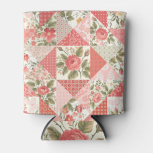 Roses Butterflies Seamless Patchwork Can Cooler