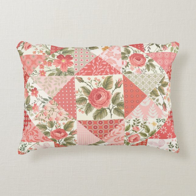 Roses Butterflies Seamless Patchwork Decorative Cushion (Front)
