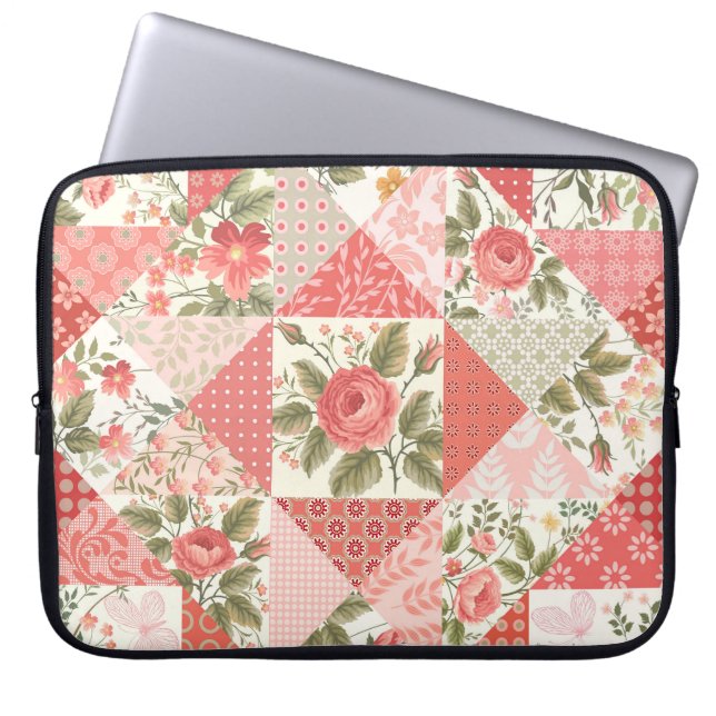 Roses Butterflies Seamless Patchwork Laptop Sleeve (Front)