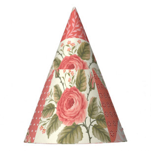 Roses Butterflies Seamless Patchwork Party Hat