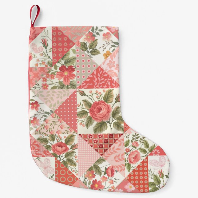 Roses Butterflies Seamless Patchwork Small Christmas Stocking (Front)