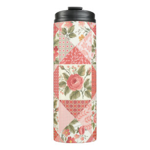 Roses Butterflies Seamless Patchwork Thermal Tumbler