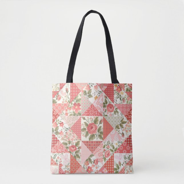 Roses Butterflies Seamless Patchwork Tote Bag (Front)