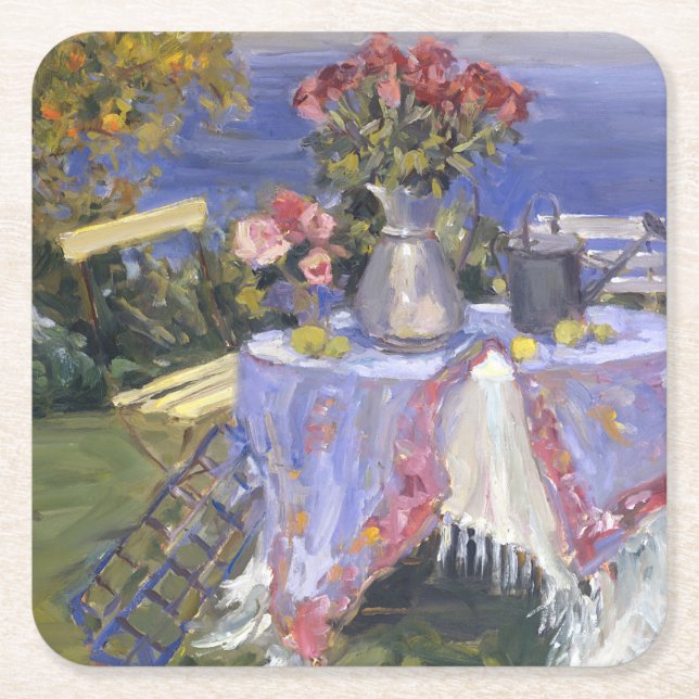 Roses by the Sea Square Paper Coaster (Front)