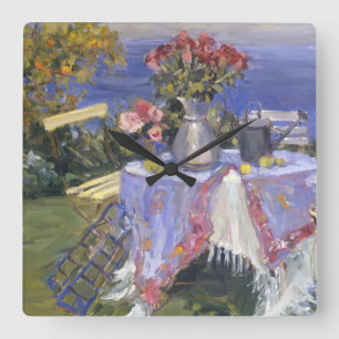 Roses by the Sea Square Wall Clock