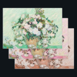 Roses by Vincent Van Gogh, Decoupage Wrapping Paper Sheet<br><div class="desc">Three variants of painting of Roses, by Vincent van Gogh. The original one (green background) was painted shortly before Van Gogh's release from the asylum at Saint–Rémy. He felt he was coming to terms with his illness—and himself. In this healing process, painting was all important. During those final three weeks...</div>