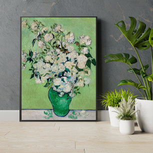 Roses by Vincent Van Gogh Green Fine Art Print