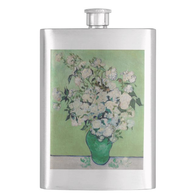 Roses by Vincent Van Gogh Hip Flask (Front)