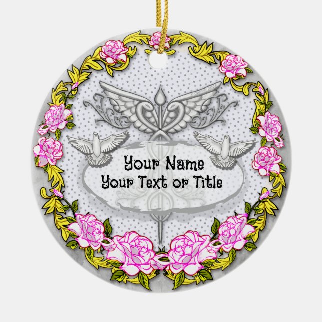 Roses Caduceus Ceramic Ornament (Front)