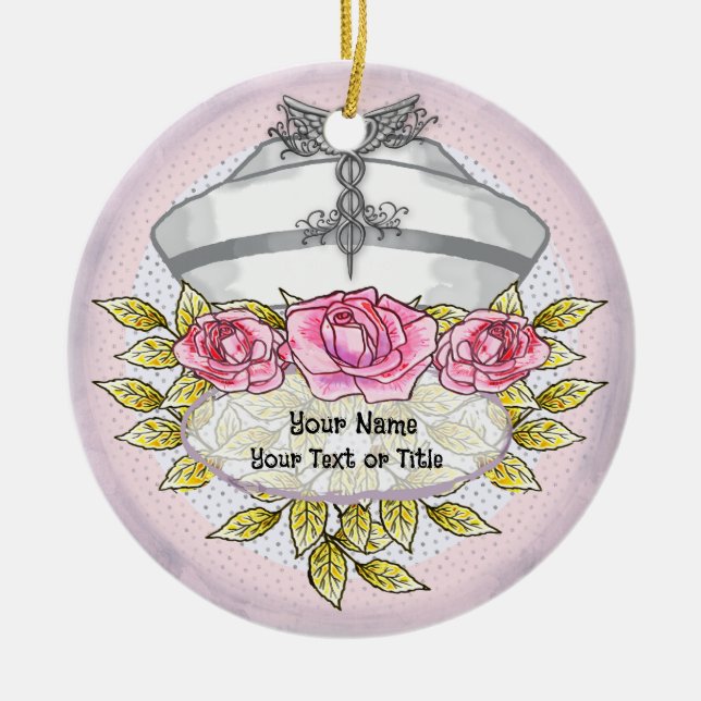 Roses caduceus nurse  ceramic ornament (Front)