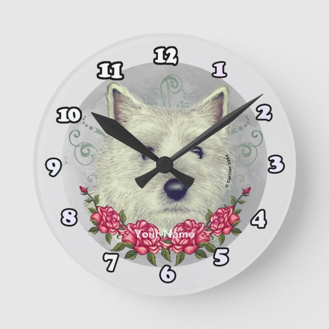 Roses Cairn Terrier Round Clock (Front)