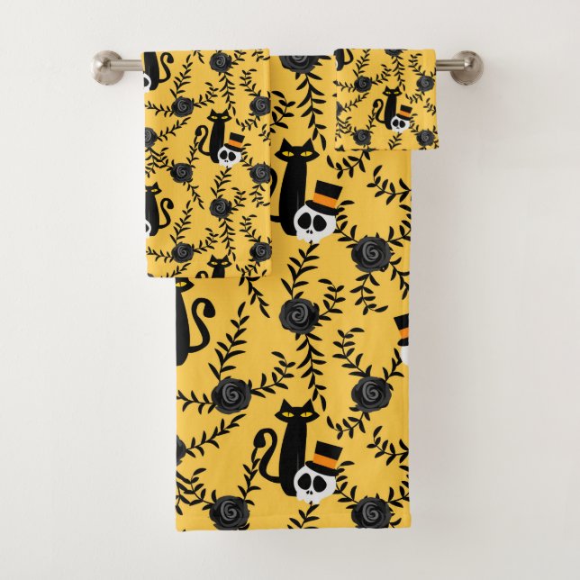 Roses, Cats and Skull Bath Towel Set (Insitu)