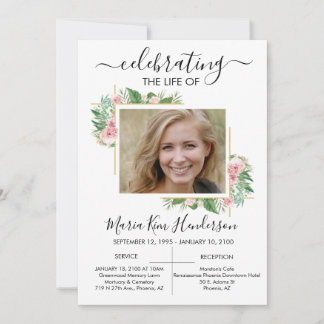 Roses Celebration of Life Funeral Memorial Photo Invitation