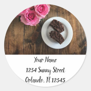 Roses & Chocolate Cake Address Classic Round Sticker