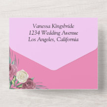 Roses classic car all in one wedding invitation