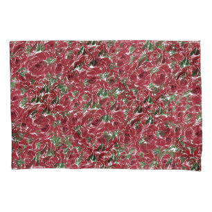 Roses Country red green vintage floral Pillowcase