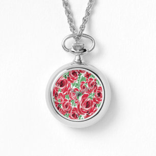 Roses Country red green vintage floral  Watch