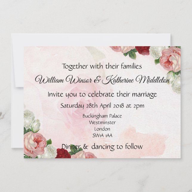 Roses custom Wedding Invitation double sided (Back)