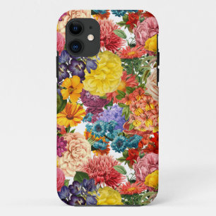 Roses, dahlia and marigold flower pattern iPhone 11 case