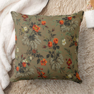 Roses & Daisies Floral Pattern Antique Wallpaper Cushion