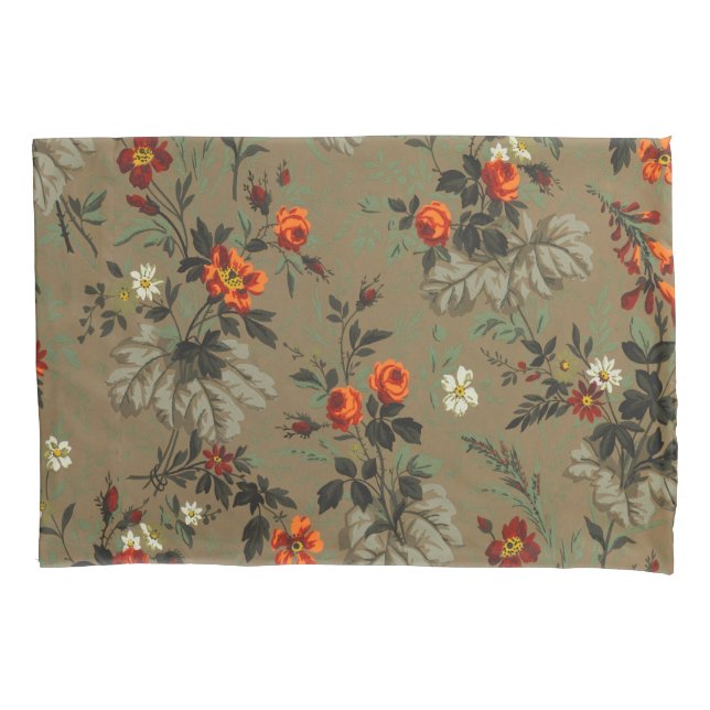 Roses & Daisies Floral Pattern Antique Wallpaper Pillowcase (Front)