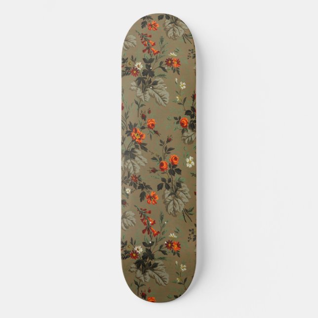 Roses & Daisies Floral Pattern Antique Wallpaper Skateboard (Front)