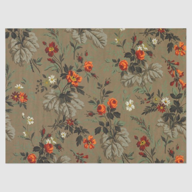 Roses & Daisies Floral Pattern Antique Wallpaper Tissue Paper (Front)