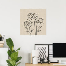 Roses Drawing Canvas Flower Poster