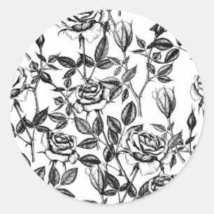 Roses drawing classic round sticker
