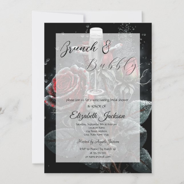  Roses Drops Champagne Glass Bridal Shower Invitation (Front)