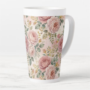 Roses Dusty Rose Charming Artistic Sage Green Gold Latte Mug