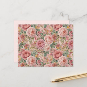 Roses Dusty Rose Charming Artistic Sage Green Gold Postcard