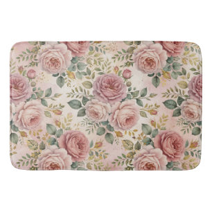 Roses Dusty Rose Elegant Charm Sage Green Gold Bath Mat