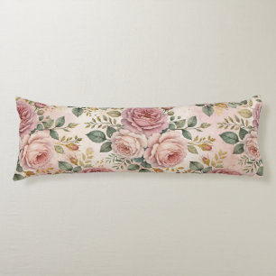 Roses Dusty Rose Elegant Charm Sage Green Gold Body Cushion