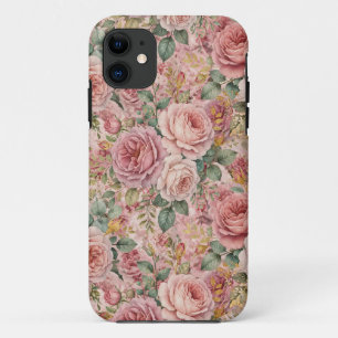 Roses Dusty Rose Elegant Charm Sage Green Gold iPhone 11 Case