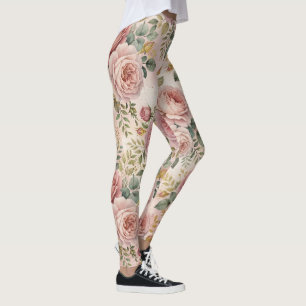 Roses Dusty Rose Elegant Charm Sage Green Gold Leggings