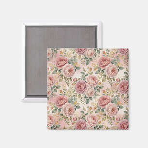 Roses Dusty Rose Elegant Charm Sage Green Gold Magnet