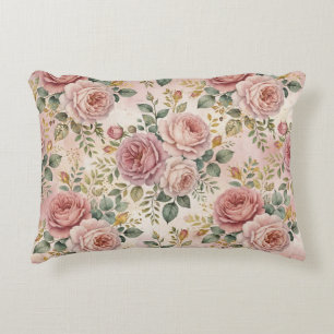 Roses Dusty Rose Sage Green Gold Rustic Charm Decorative Cushion