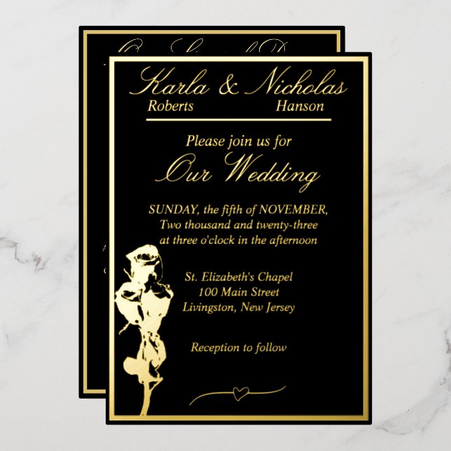 Roses, Elegant Black Wedding, Gold Full (Front/Back)