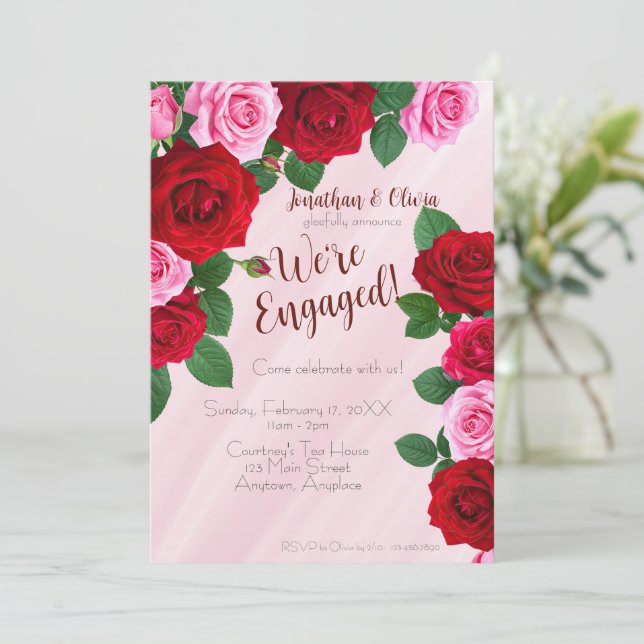 Roses Engagement Party Invitation (Standing Front)