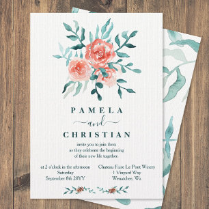 Roses, Eucalyptus, Winter Leaf Wedding Invitation