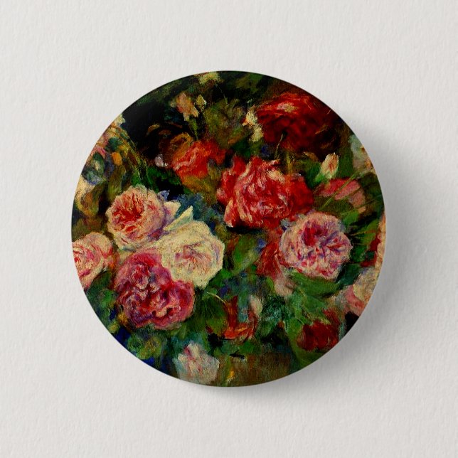 Roses, famous Renoir painting, 6 Cm Round Badge (Front)