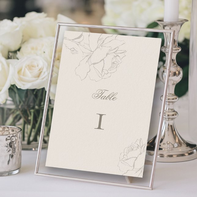 Roses Faux Embossed Ecru Formal Elegant Wedding Table Number (ethereal wedding theme ecru table number formal traditional modern classic floral roses elevated)