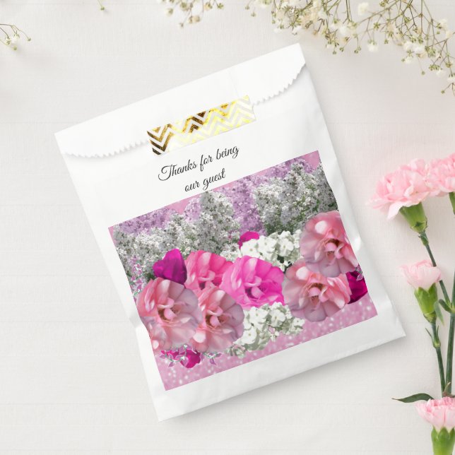 Roses Faux Pink Glitter Bouquet Favour Bag (Sealed)