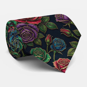 Roses Faux Silk Jewel Tone + Gold Gentleman's Tie