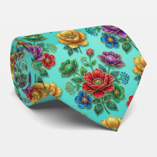 Roses Faux Silk Jewel Tone + Gold Gentleman's Tie